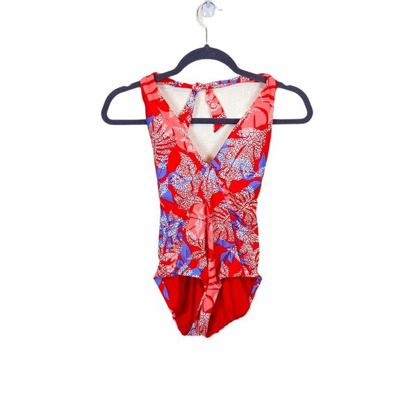 Red Carter Swimsuit Women's size Small Red Tropical Floral V Neck One Piece New - Picture 2 of 16
